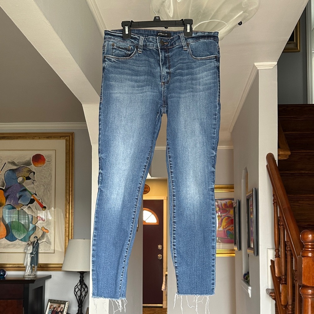 STS Blue Light Wash Cropped Frayed-Hem Women's Skinny Jeans Sz 30